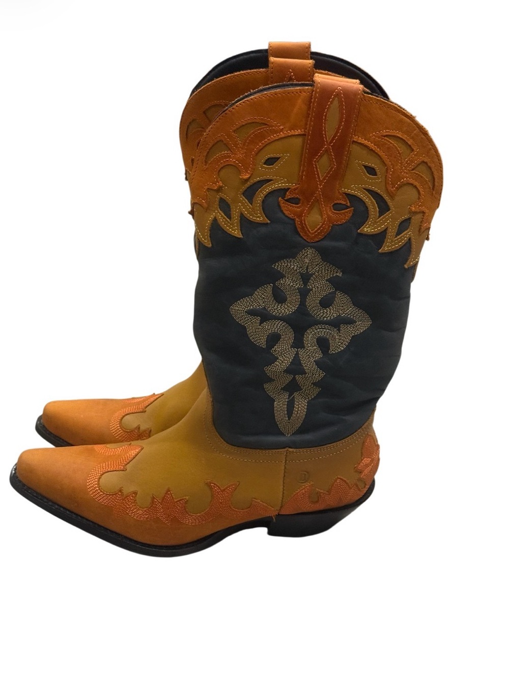 Dingo Holy Roller Cowboy Boots Black Orange Yellow Leather Western 9.5 - Picture 4 of 10